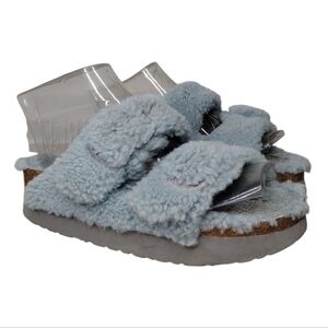 Papillio Arizona Big Buckle Teddy Light Blue Sherpa Slide Sandals Sz 6